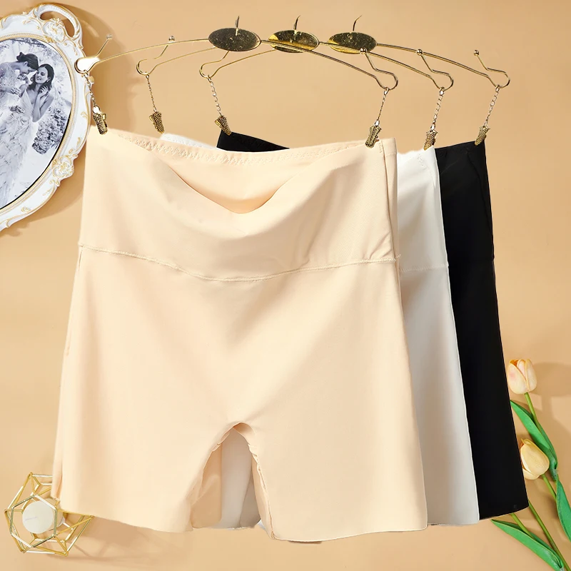 Women High Waist Ice Silk Safety Shorts Pants Seamless Nylon Panties Boyshorts Skirt Pants Girls Slimming Underwear