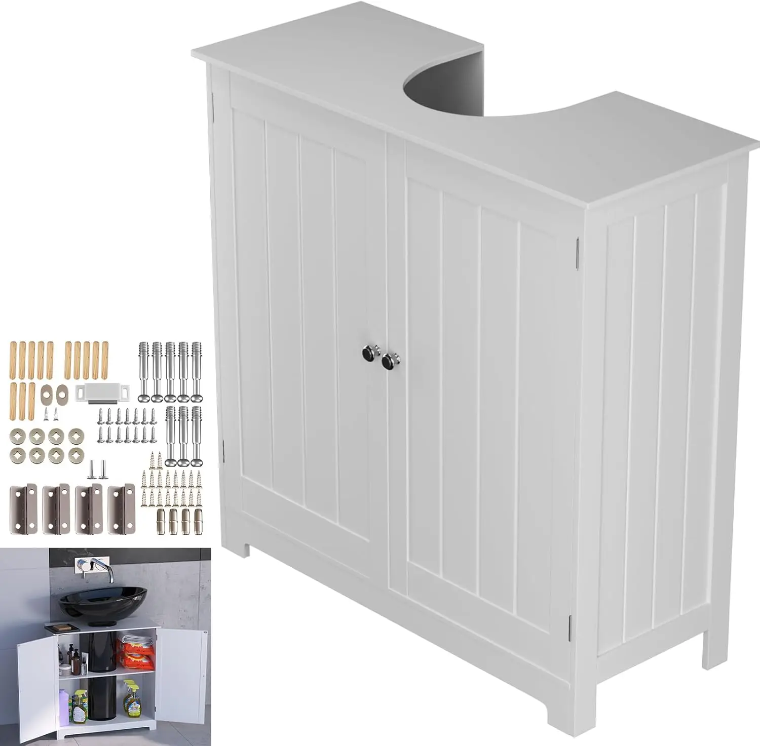 30 x 30 x 82 cm großer weißer MDF-Schrank mit 4 Schubladen, platzsparender Aufbewahrungsorganisator für Badezimmer und Schlafzimmer – Detail 3