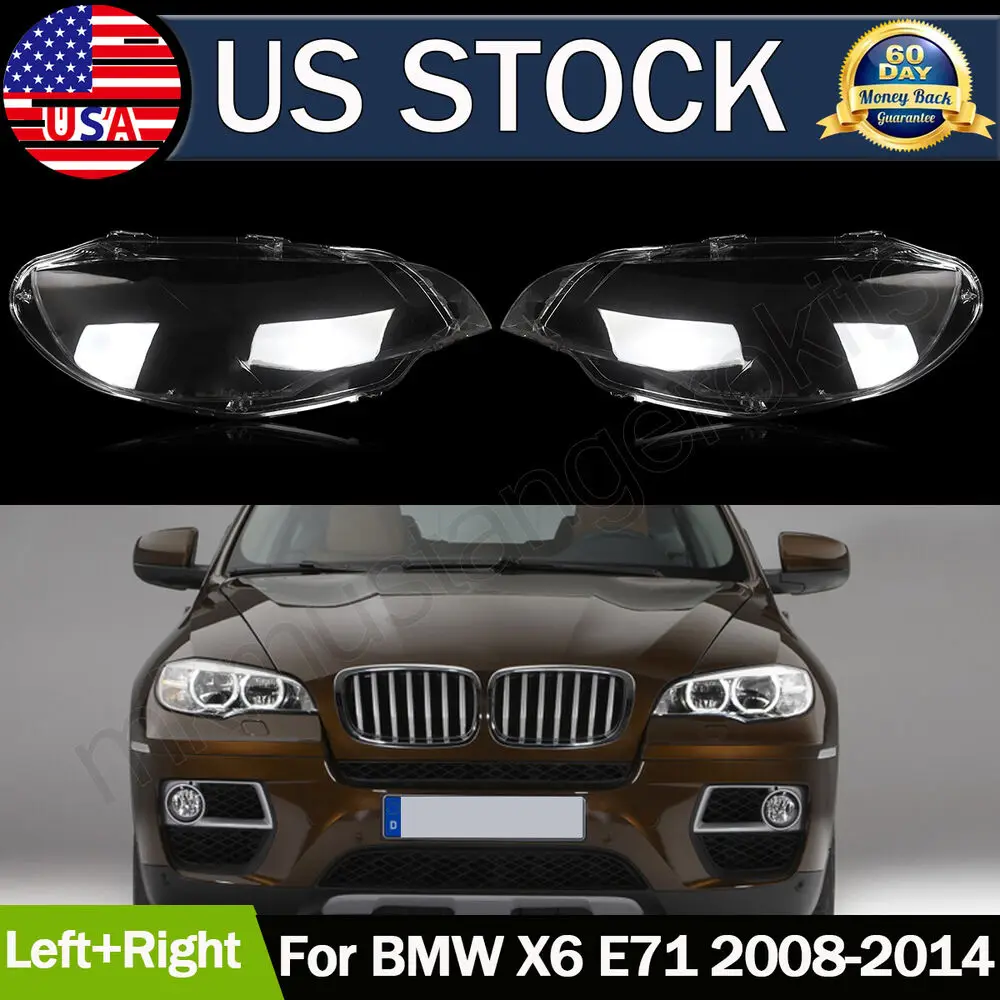 Fit For 2008-2014 BMW X6 E71 Headlight Headlamp Clear Lens Cover Left+Right Pair 1