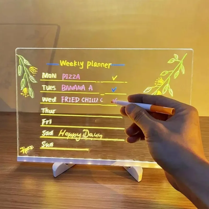 1개 LED 노트 보드 야간 조명 7색 펜 아크릴 메시지 보드 DIY 어린이 조명 그림판 어린이 생일 선물