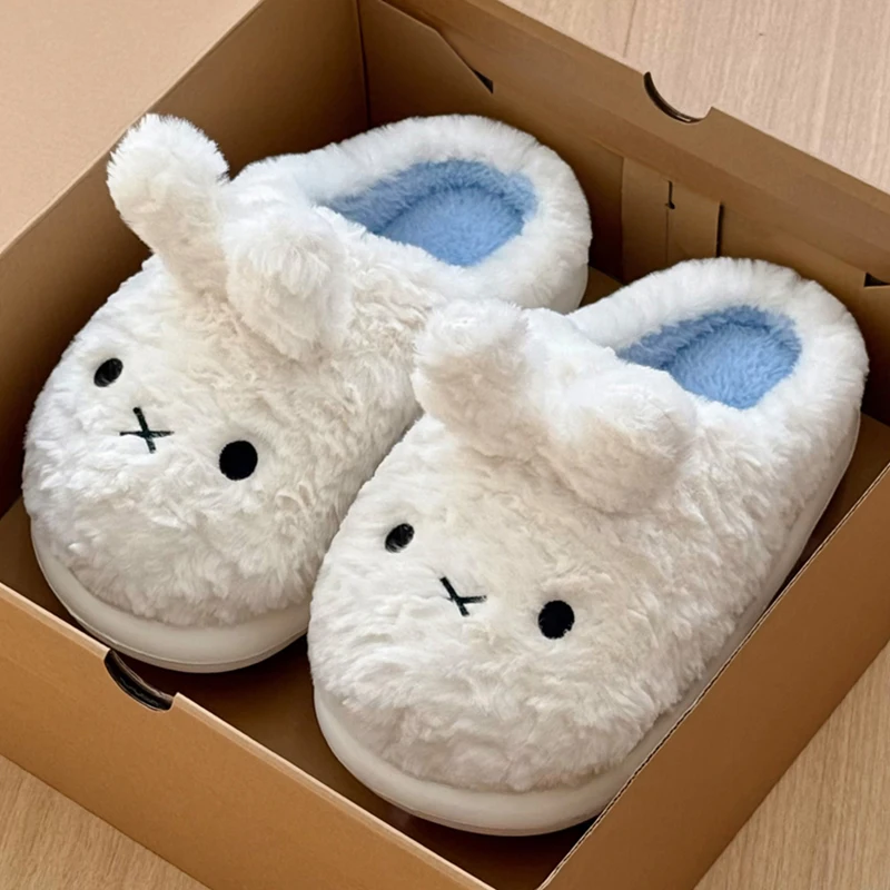 Lovely Lopunny Cotton Slippers for Women 2026 Indoor Thicken Plush Home Slippers Woman Winter Non Slip Soft Warm Slides Female