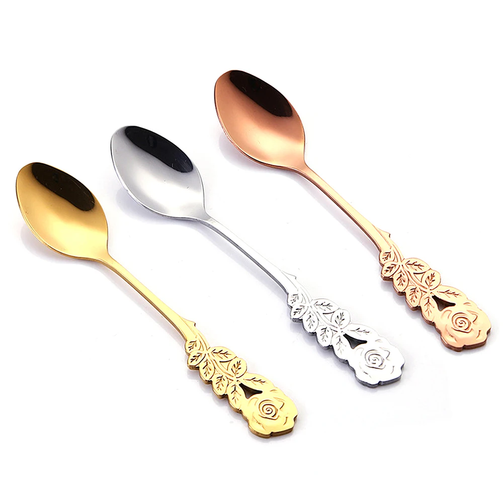Description Picture 3 of itemTea Stirring Spoon Ice Cream Scoop 304 Stainless Steel Rose Flowers Spoons Rainbow Coffee Tea Spoon Flatware Drinking Tools