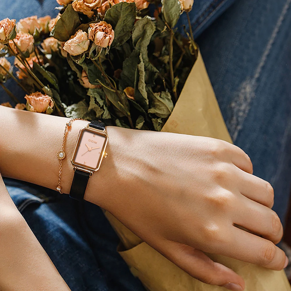 DOM Ladies Watch simple Luxury Trend Casual Fashion Square dial Waterproof Swimming Leather Women's Watch G-1337