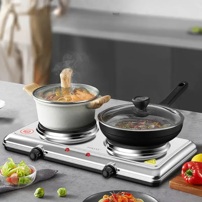 2000W Electric Hot Plate for Cooking Dual Control Infrared Cooktop Double Burner Portable Countertop Burner Electric Stove