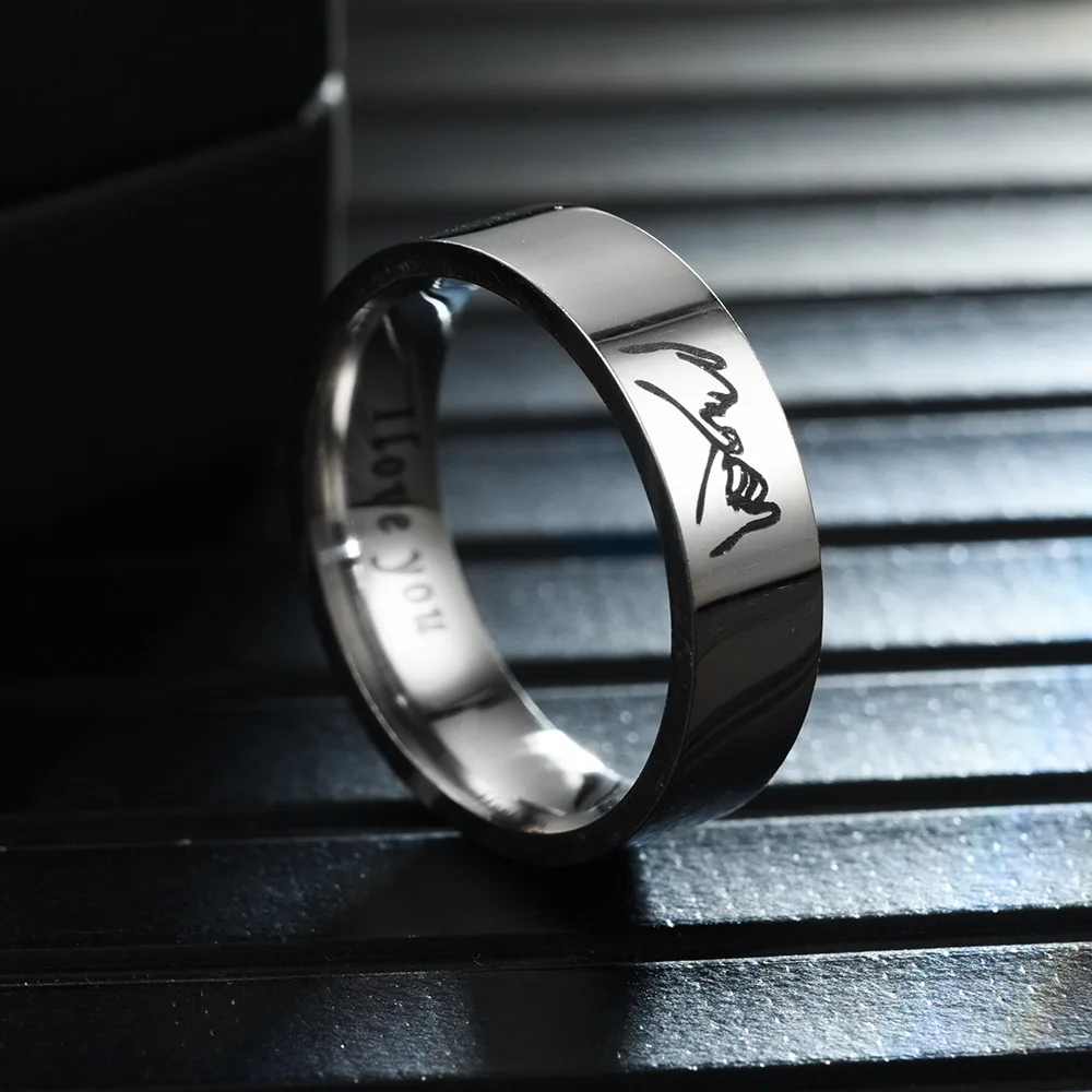 Personalized Matching Promise Rings For Couples - Stainless Steel, Custom Engraving, Cubic Zirconia