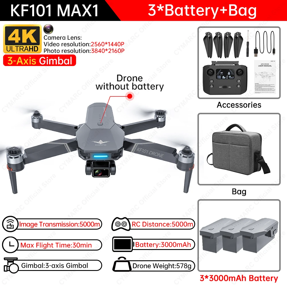 KF101 Max1 Drone 4K Professional 5G Wifi FPV Dron KF101 Max 4K HD Camera 3-Axis Gimbal GPS Drones RC Quadcopter VS SG906 Max2 explorers 4ch remote control quadcopter RC Quadcopter