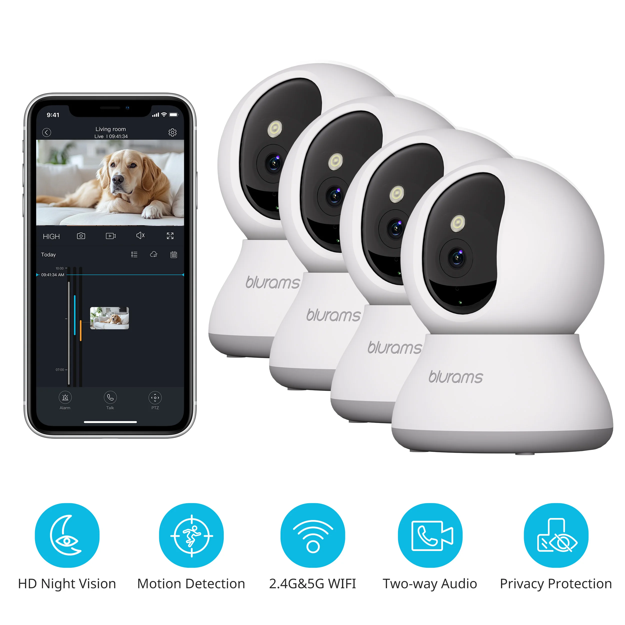 1-4Pcs Blurams Indoor Security Camera 2K, Home Security Camera for Dog/Elder Security Camera with One-Touch Call Update A31S