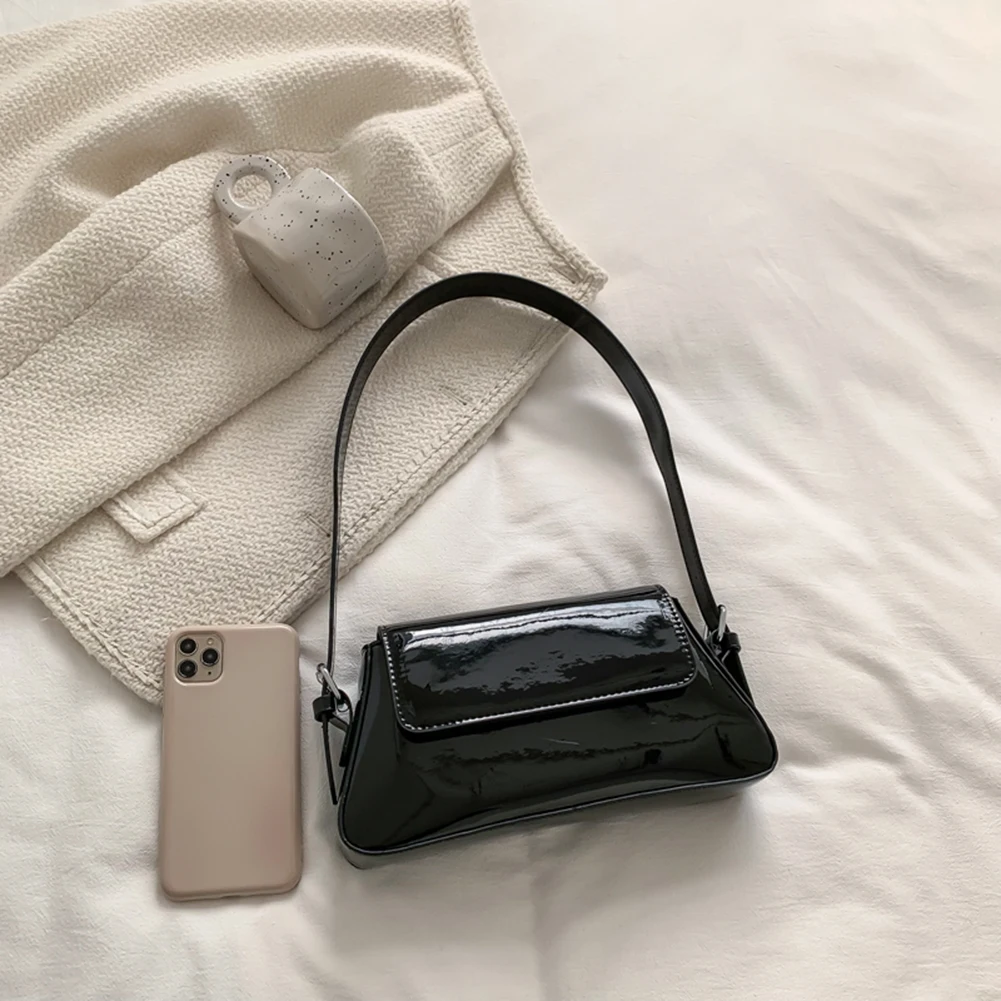 Women Underarm Bag PU Leather Ladies Tote Bags Bright Fashion Casual Portable Exquisite Solid Color Female Satchel