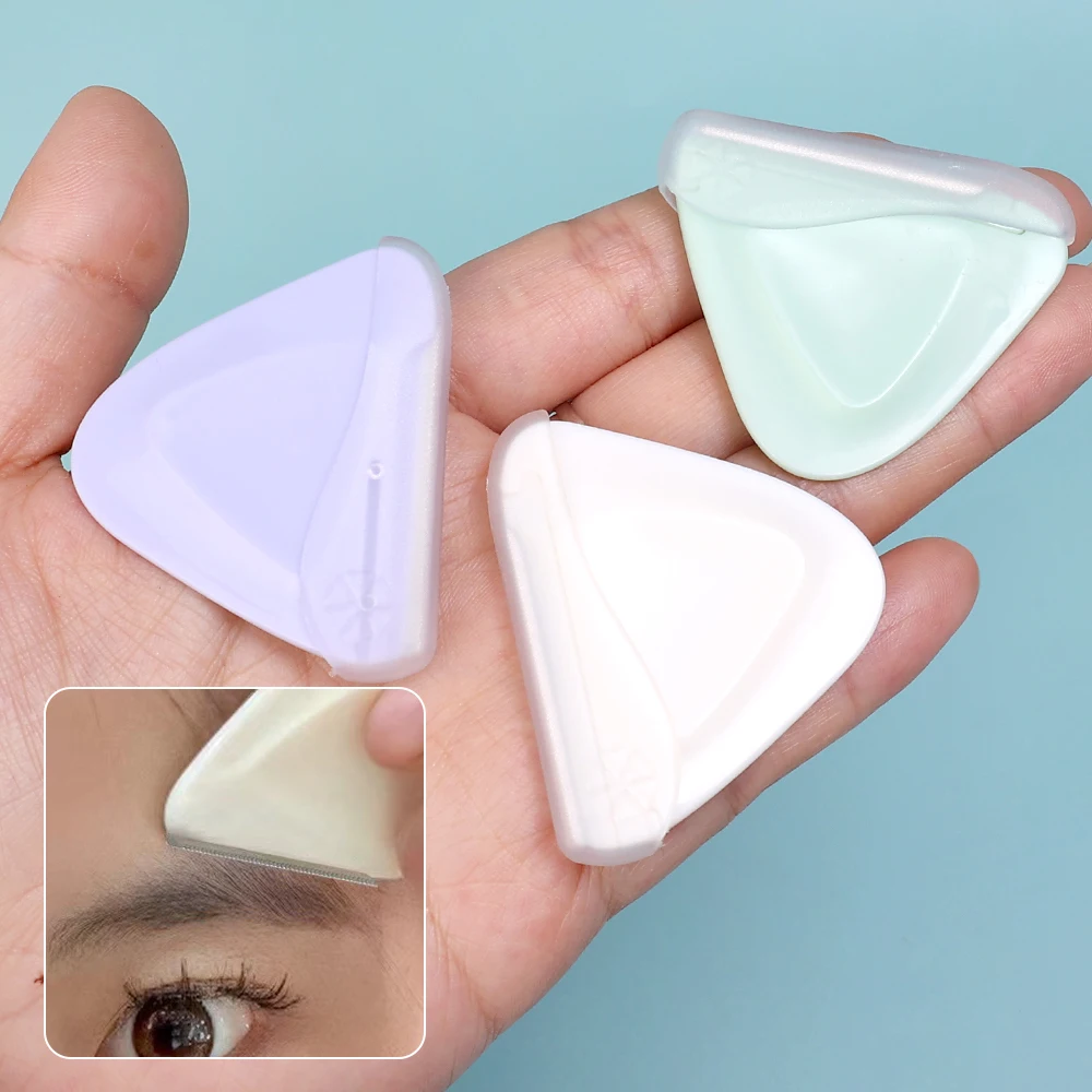 Creamy Macaron Color Eyebrow Trimmer Triangle Portable Safety Eye Brow Scraper Special Brow Trimmer Eyebrow Blade Beauty Tool eyebrow trimmer set eyebrow trimmer