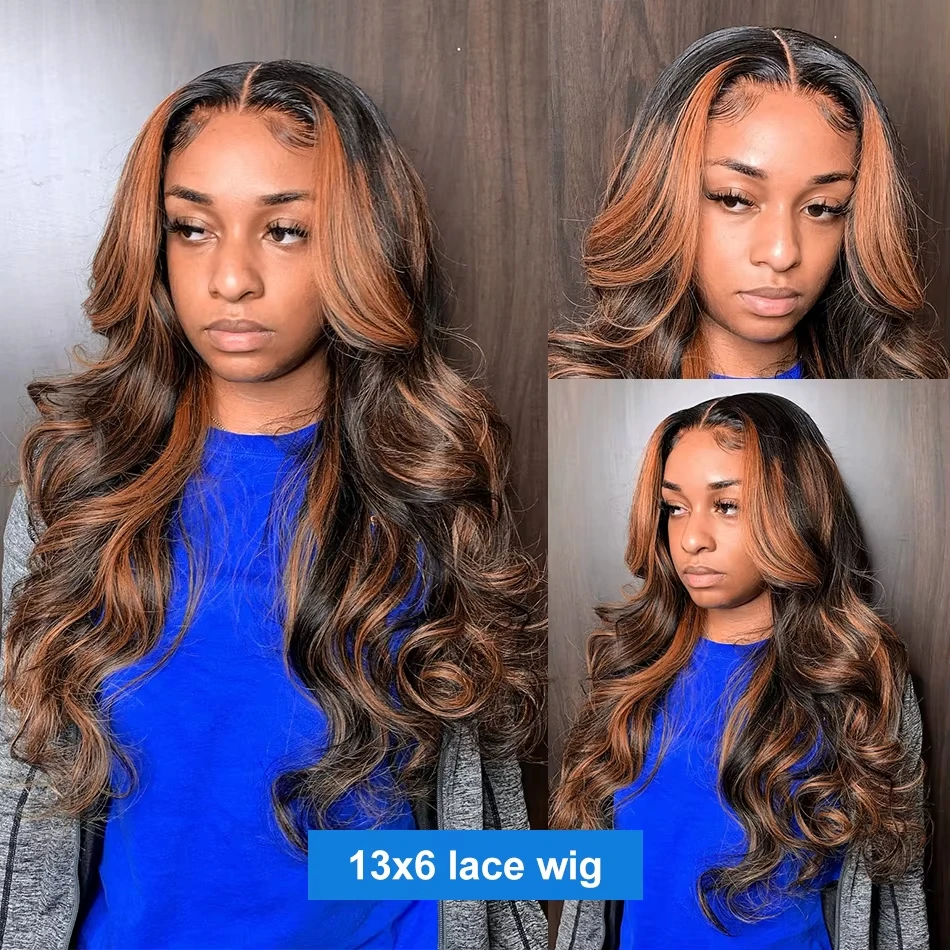 Ombre Highlight Body Wave 13X6 Hd Lace Front Wigs 1B/30 Black Brown Colored 13X4 Lace Frontal Human Hair Wigs For Black Women