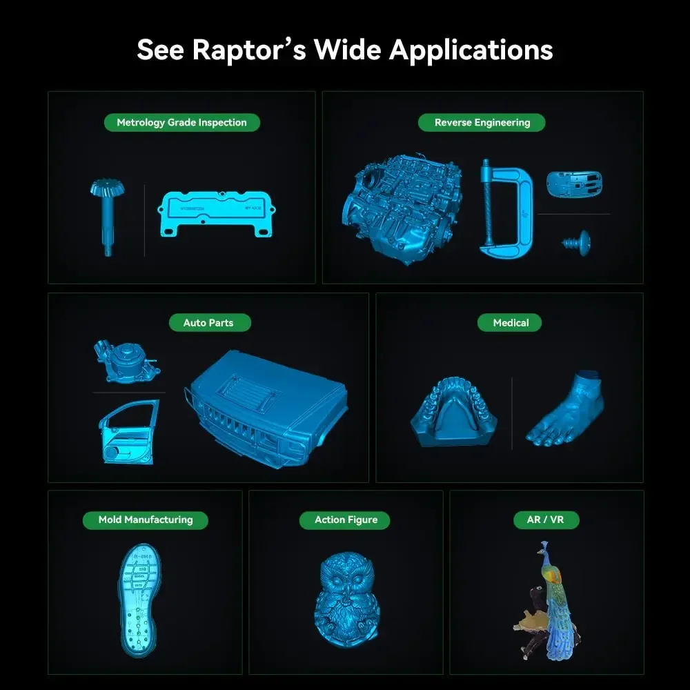 크리얼리티 핸드헬드 3D 스캐너 CR-Scan Raptor 하이브리드 블루 레이저 & NIR 7개의 블루 병렬 레이저 라인 크리얼리티 랩터 스캐너 3D