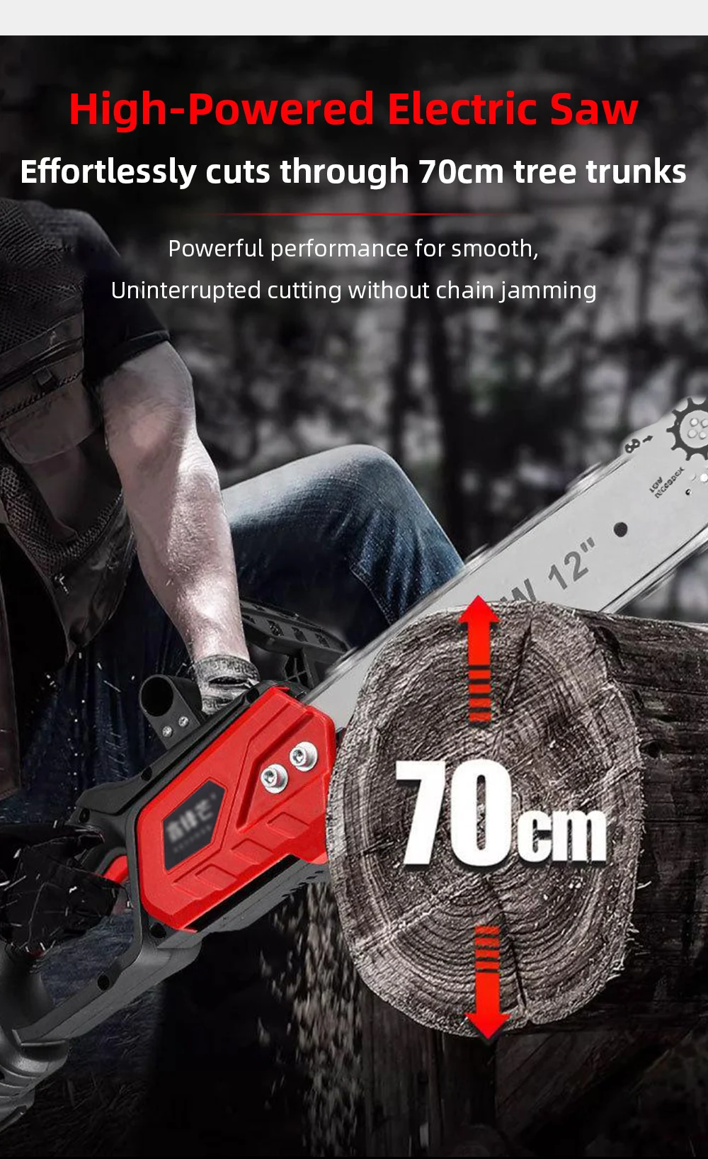 Hochleistungs-Akku-Kettensäge Lithium-Batterie Handgeführte Elektrosäge für Baumschnitt Holzschnitt Outdoor-Holzfällwerkzeug – Detail 3