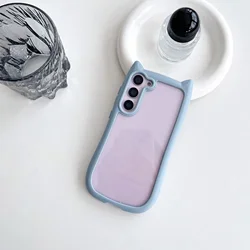 Cute 3D Cat Ear Bumper Transparent Shockproof Acrylic Case - S26 (SKY BLUE)