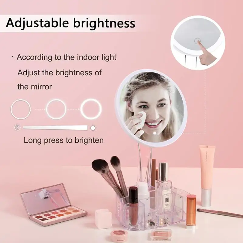 조명 화장 거울, 10 배 확대, 분리형 조명, 터치 스크린, 조광, 90 ° 회전, 보관함 포함