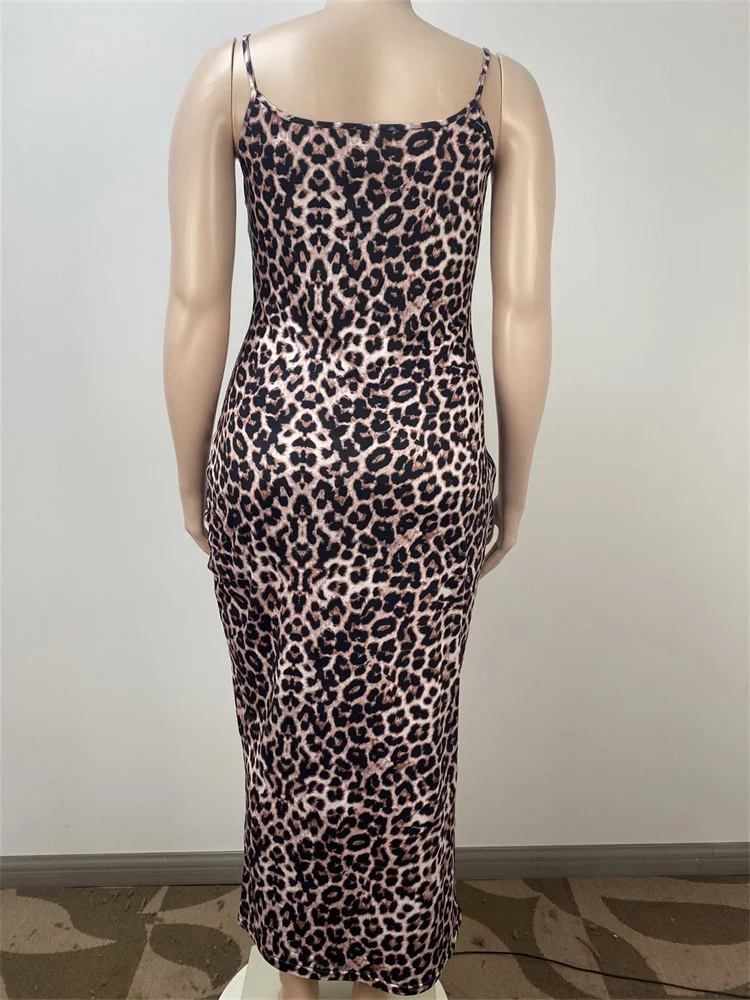Wmstar Plus Size Dresses for Women Clothing 5xl Slip Bodycon Casual Leopard Print Bandage Maxi Dress Wholesale Dropshipping 2024