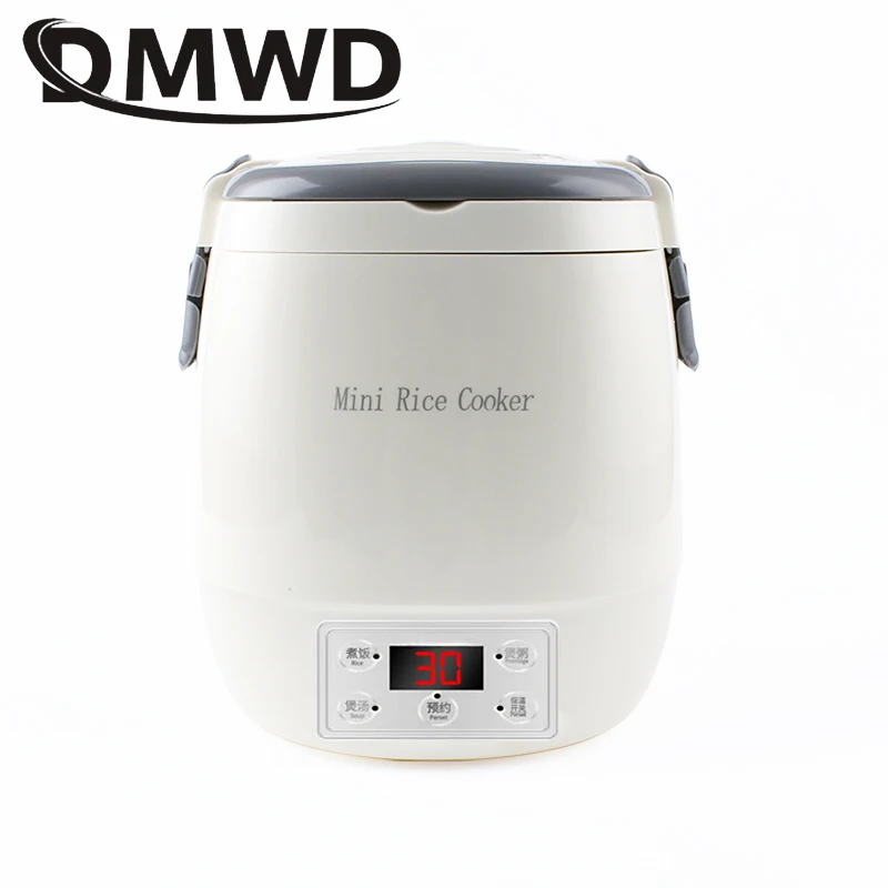 DMWD Electric Mini Rice Cooker Car Use Household Eggs Food Steamer Soup Porridge Cooking Machine Heating Lunch Box 1.6L 12V 24V 4