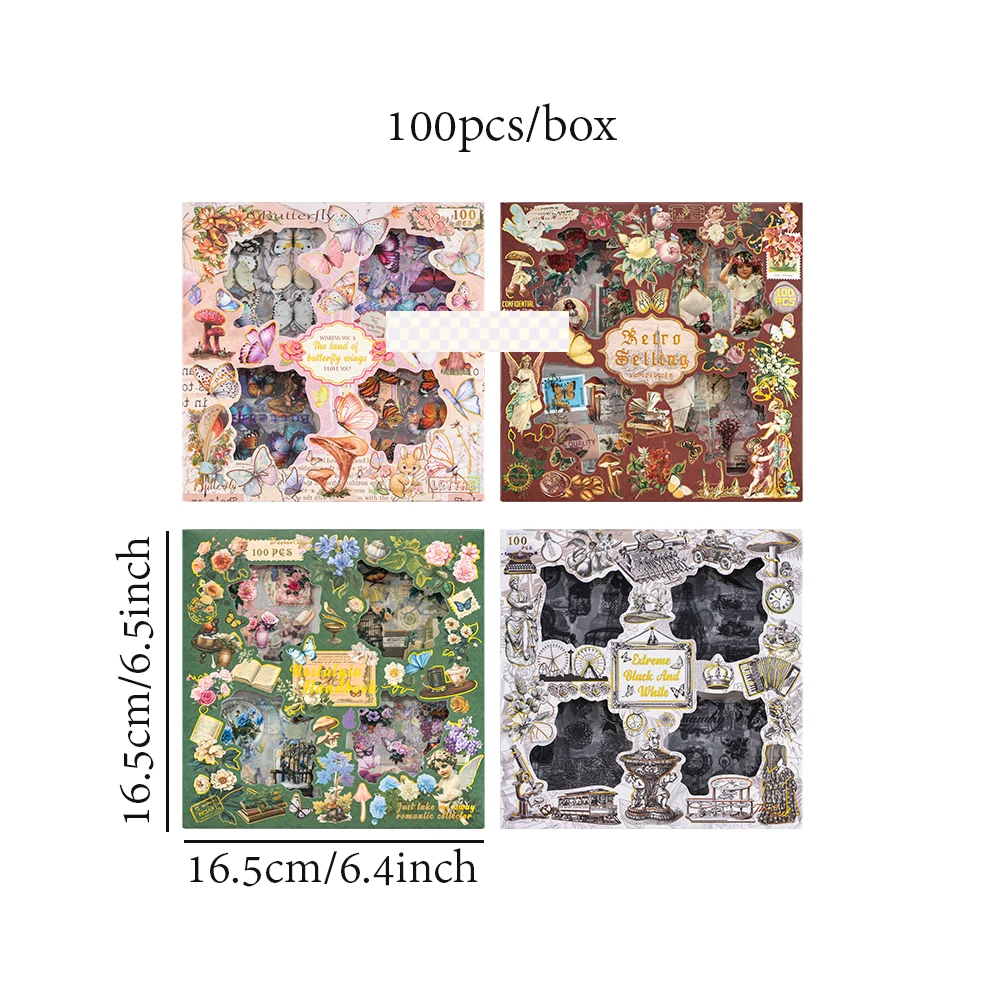 미스터 페이퍼 4 스타일 100개/팩 PET 스티커, 개인의 저널 재료용 창의적인 DIY 다이어리 노트북