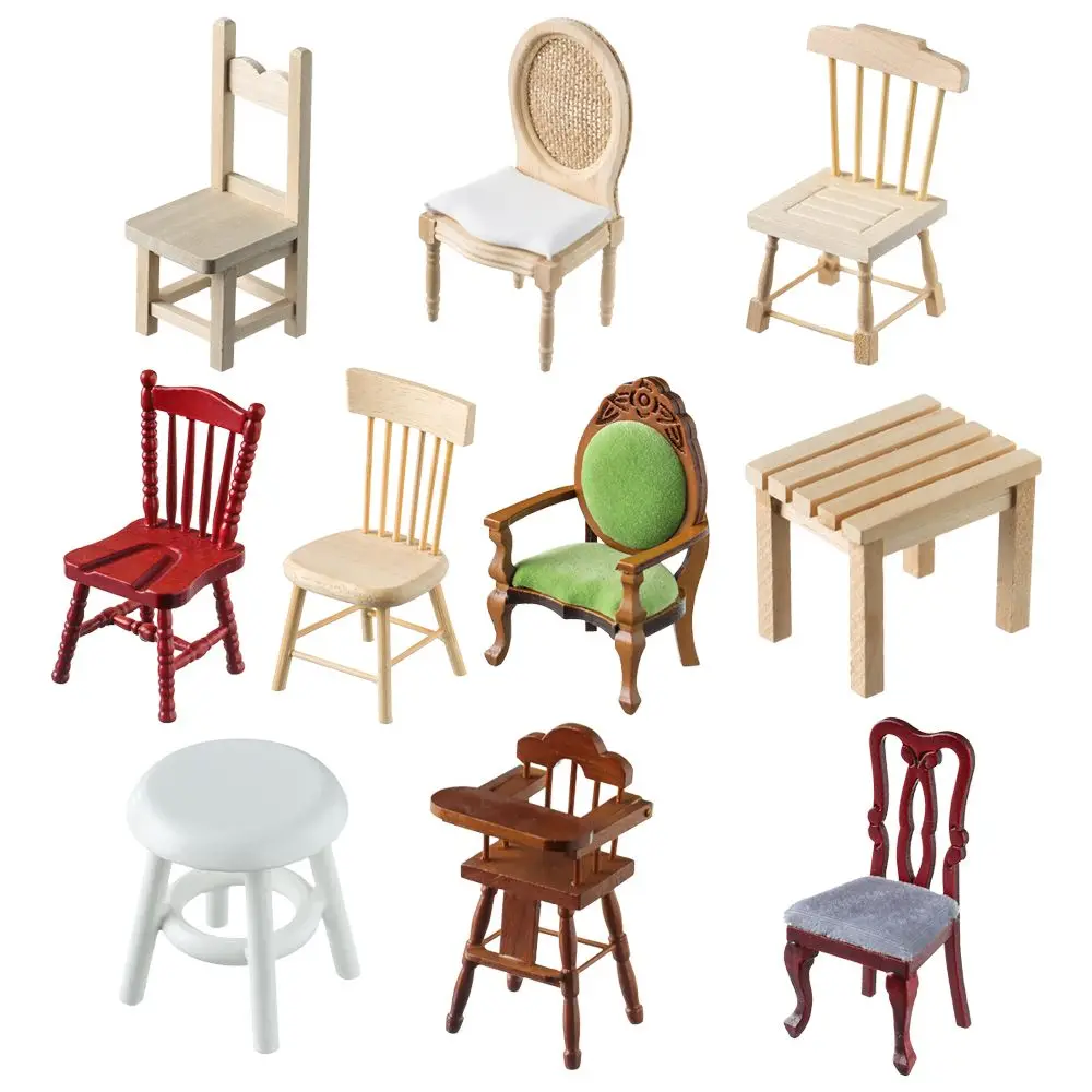 

Scene Model Playing House Photo Props Miniature Chair Sofa Doll House Accessories Wood Mini Stool Dollhouse Furniture