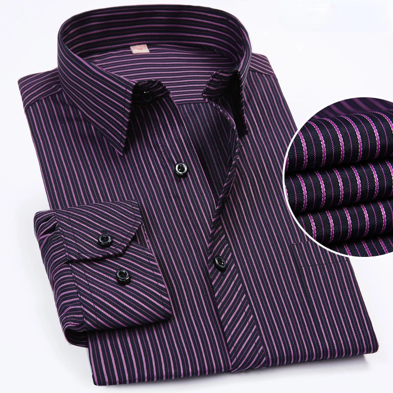 Plus Large Size 8XL 7XL 6XL 5XL 4XL Slim Fit Mens Business Casual Long Sleeved Shirt Classic Striped Male Social Dress Shirts