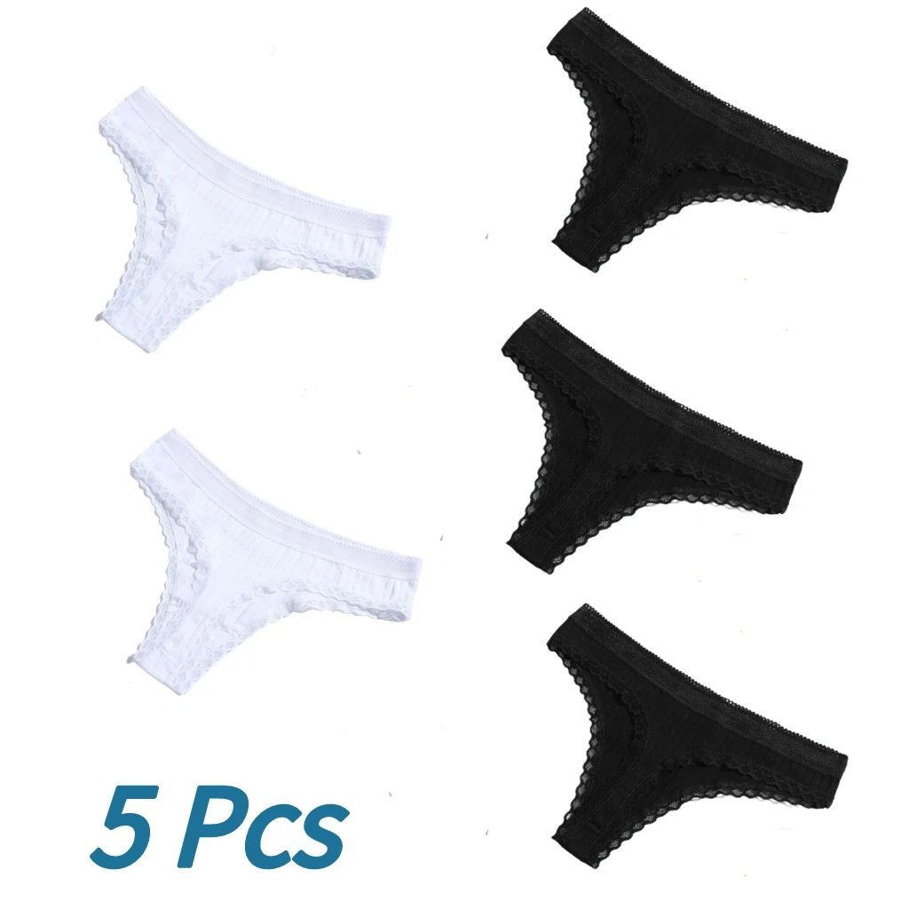 

5pcs Lace Thongs Women Cotton Panties Mix Colors трусы женские Thin Female Underwear G-string Panties ropa interior sexi mujer