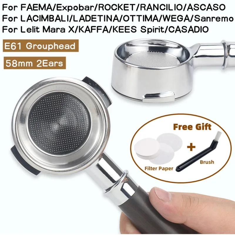 Per Faema/Expobar/Rocket/Rancilio/Ladetina/Lacimbali/Wega/Lelit Mara X/Casadio/Alesano E61 Grouphead Portafiltro Senza Fondo 58Mm