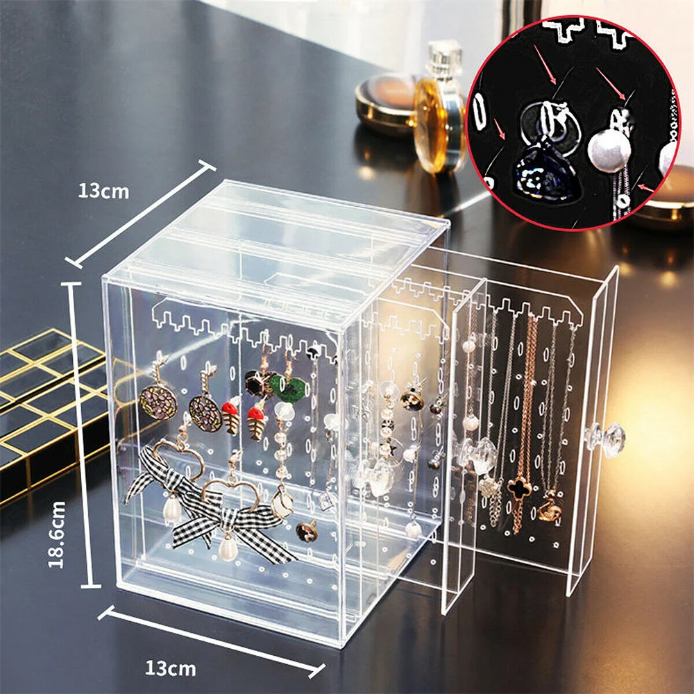 Jewelry Storage Box Acrylic Earring Holder Necklace Display Stand Clear Transparent Classification Easy To Access Easy Access