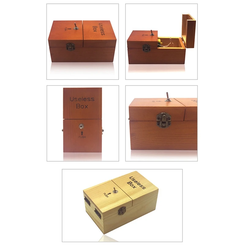 B Useless Box With Surprises Wooden Useless Box Fully Assembled Toy For Adults And Children Durable Easy Install Dark Wood Color