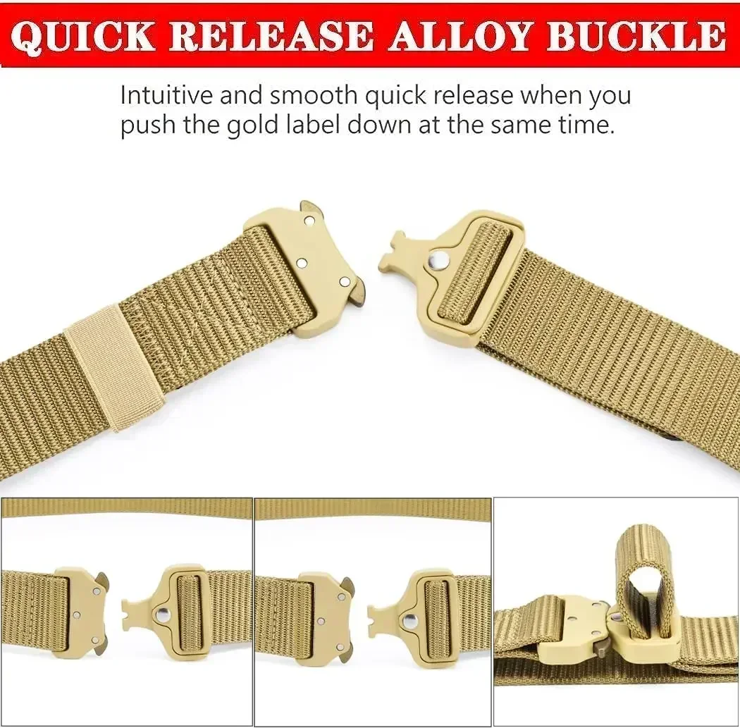 Tactical Belts for Unisex Military Style Work Hiking Riggers Web Gun Belt with Heavy Duty Quick Release Metal Buckle