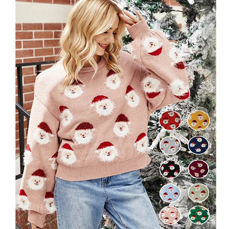 

Womens Knitted Sweater Christmas Warm Pullover 2023 New Winter Fashion Versatile Oversized Top Casual O-Neck Loose Cute Clothes