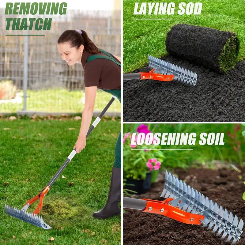 Garden Rake For Gardening Stainless Steel Adjustable Long Handle Cultivator Ergonomic Portable Gardening Tools Tiller Cultivator