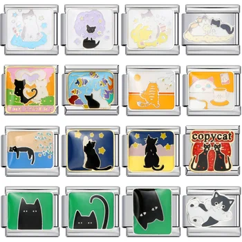 Fashion Women Men Y2k Cute Colorful Cats Italian Charm Link Fit 9mm Stainless Steel Bracelets Making DIY Jewelry Beads 1