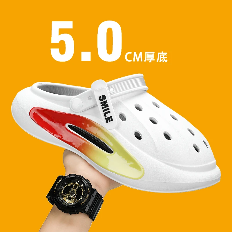 

Summer Men Beach Shoes Breathable Mens Garden Shoes Lightweight Sandals Comfortable Slippers Non-slip Platform Shoes Flip Flops