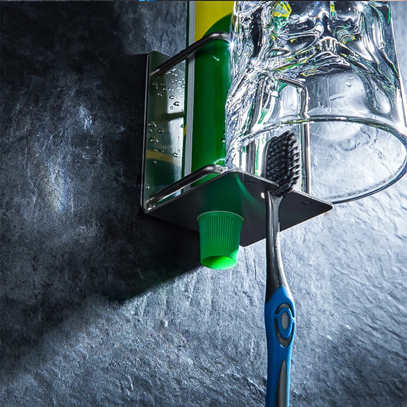 Household Stainless Steel Toothbrush Holder Single Toothpaste Rack 3M Sticker Bathroom Free Punch Hanging Shelf Wall-Mounted GY