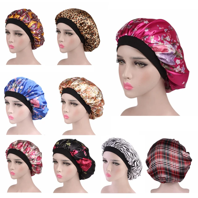 Bonnet de nuit en Satin pour femmes, en soie, avec large bande élastique -  AliExpress