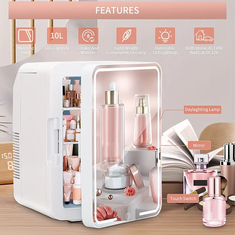 Portable Mini Skincare Fridge with LED Light and Mirror - 10L Ideal for Skin Care,Cosmetics,Perfect for Home,Office,Dorm,Car Use hanging laundry hamper bag door hanging organiser with zip wall hanging storage bag large capacity dirty clothes bag pouches for bedroom bathroom dorm room nursery closets