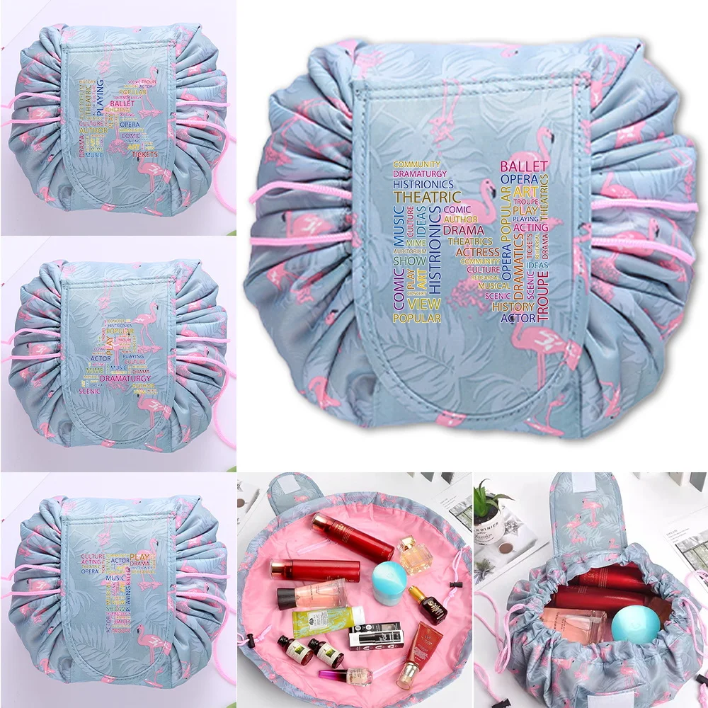 

Makeup Bag Drawstring Cosmetic Bag Text Letter Printing Series Women Travel Toiletry Organizer Lazy Make Up Pouch Beauty Case