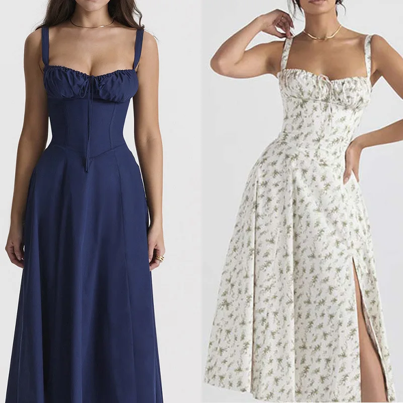 

PULABO Women Sexy Low-Cut Dress,New European and American Style,Summer Floral Print,Waist-Tightening Sleeveless Sling Dress