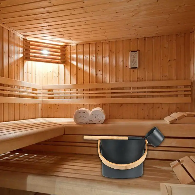 Sauna Bowl Accessories Sauna Bucket Hotel Portable Tool Luxurious Sauna Bucket Long Handle Spoon Bathroom Practical Shower Bath Accessories