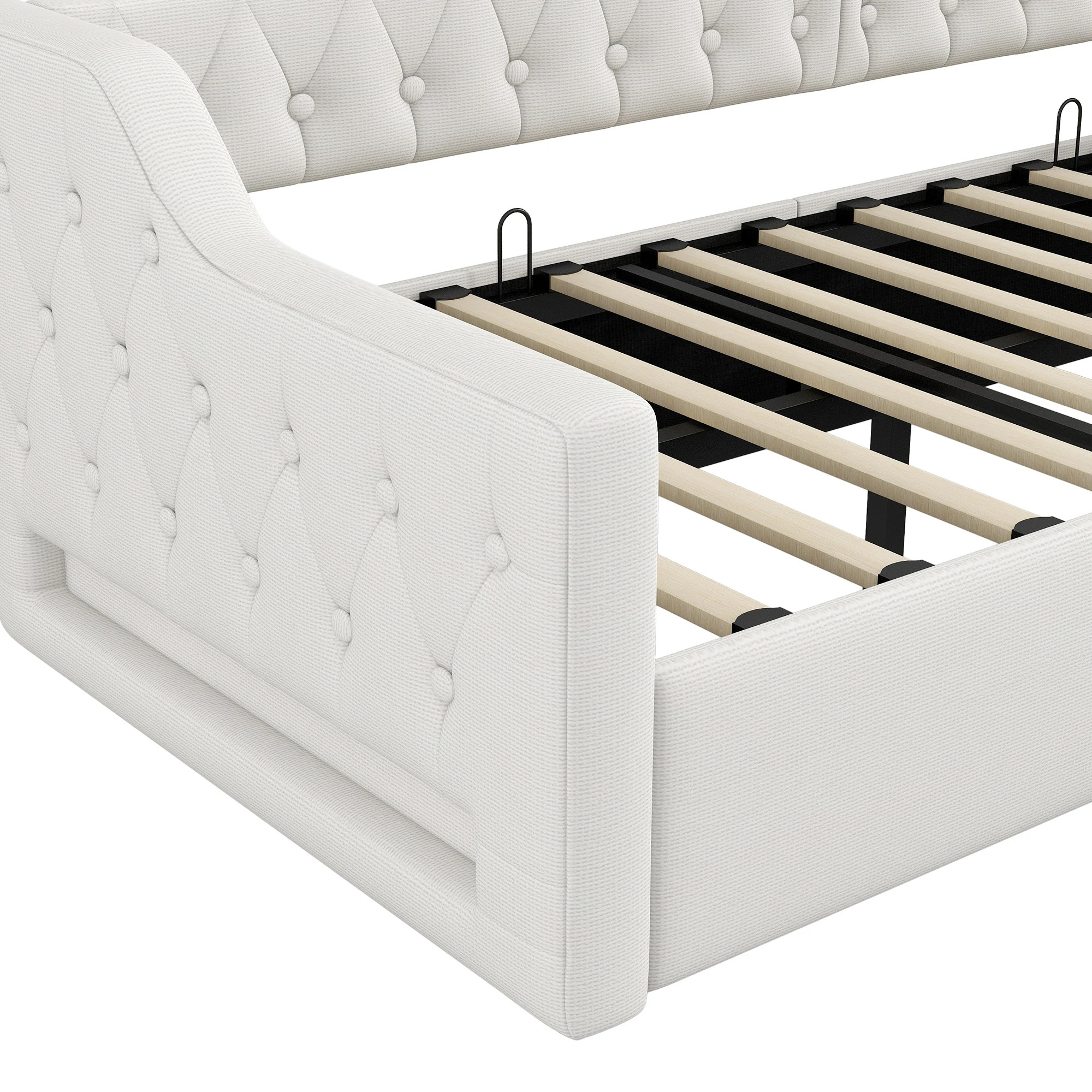 Gepolstertes Tagesbett 90x200 mit LED-Band und Stauraum darunter, beige Kombiartikel MDF, Sperrholz, gepolstert – Detail 12