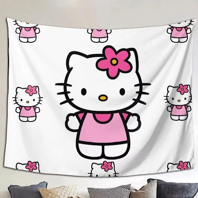 Hello Kitty Bedside Cover Cloth Tapestry Photograph Background Cloth  Oversized Cartoon Cute Kawaii Girl Room Decorative Cloth