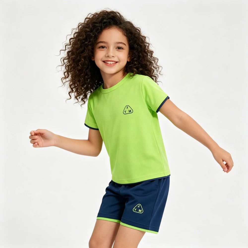 1-10Y 어린이용 속건성 메쉬 스포츠 슈트 2PCS 반팔 티셔츠 + 반바지 통기성 아동 캐주얼 스포츠웨어 여름용