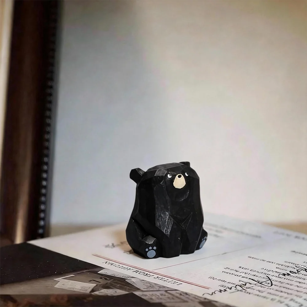 Handcrafted Solid Wood Bear Ornament - Nordic Style Animal Figurine