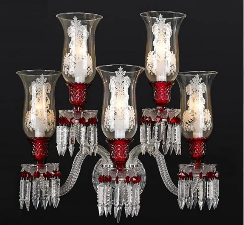 Modern Red Crystal Candle Wall Sconce 6