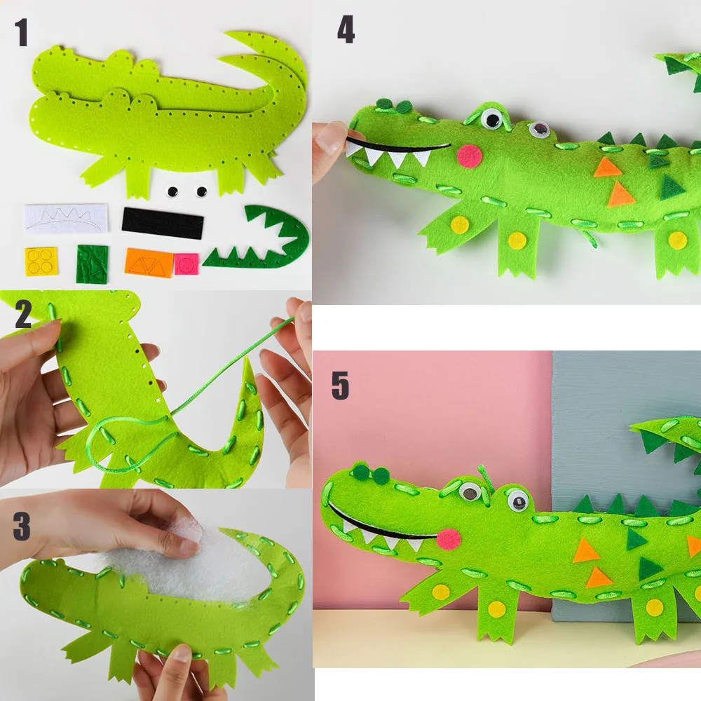 Cartoon Animal Sewing Craft Kit DIY Kids Keychain Craft Sew Set Educational Beginners Sewing Stuffed Felt Kit