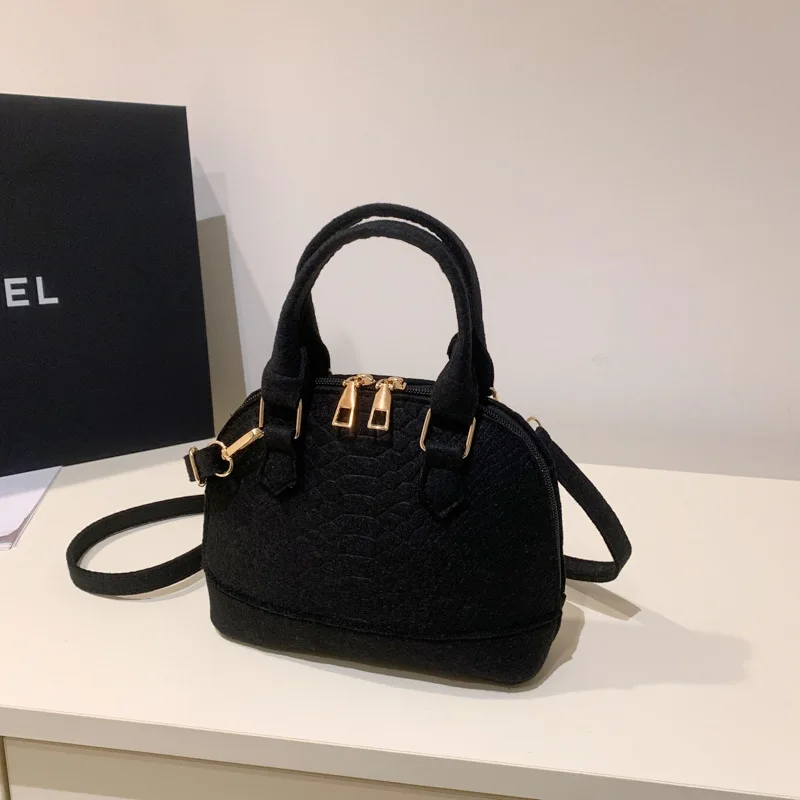 Women's Large Crossbody  Retro Felt Handbag with Makeup Organizer Solid-Color Casual Purse for Everyday Use Travel Shoulder Bag