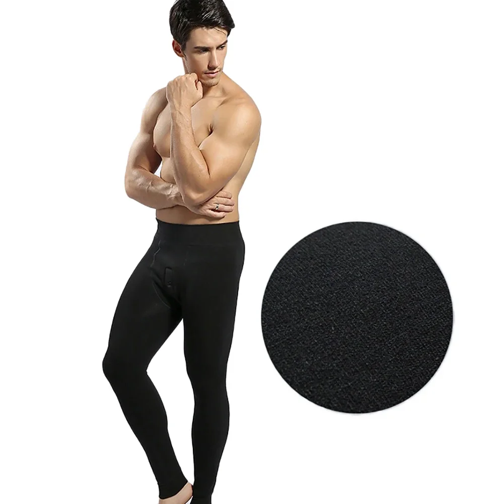 Description Picture 4 of itemMan Black Skinny Extra-thick Slacks Cotton Men’s Thermals Long Johns Fleece Lined Thick Leggings Layer Warm Winter Leggings