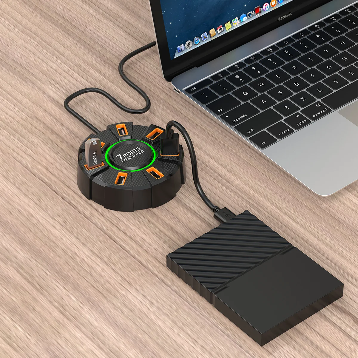 Seven Port USB Hub Docking Station with Ambient Light