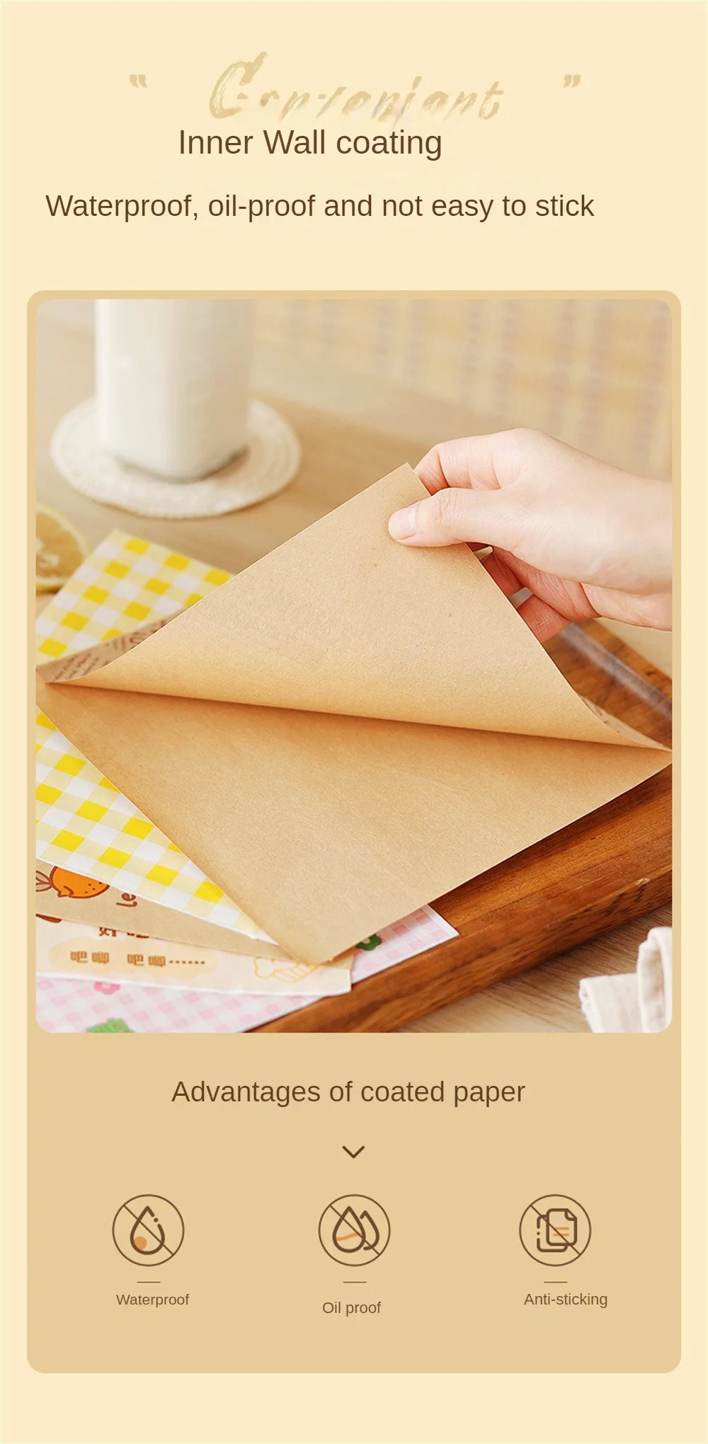 Description Picture 6 of item50pcs/set Triangular Open Top Kraft Paper Bag Donuts Sandwich Bags For Bakery Bread Food Packaging Bags 18x18cm