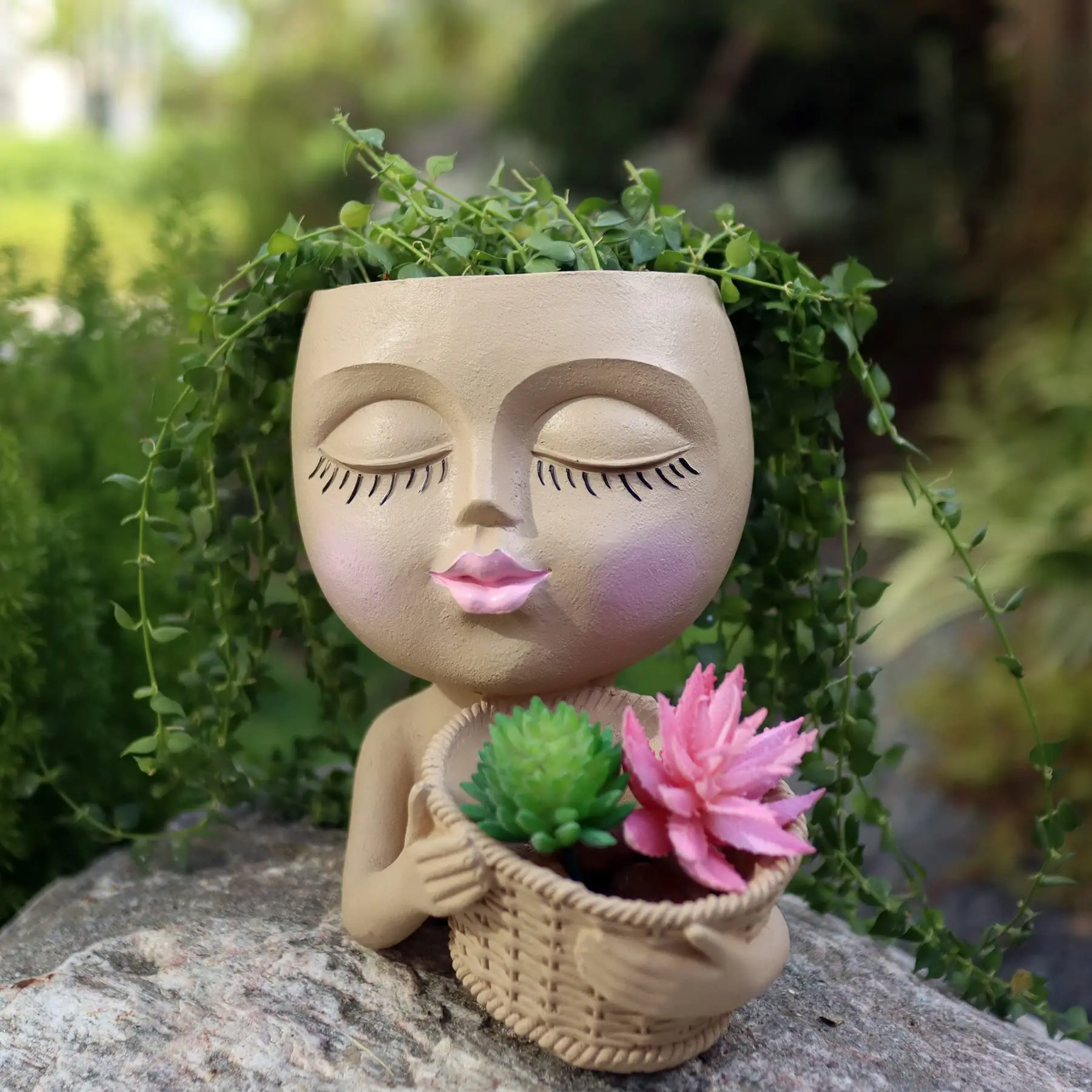 Face Flower Pot Succulent Plant Resin Head Flower Pot with 
