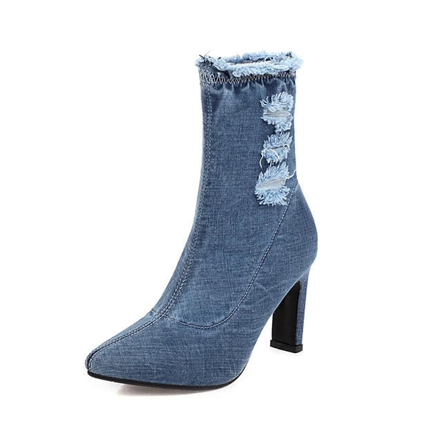 Short Ankle Blue Denim Boots Jeans 